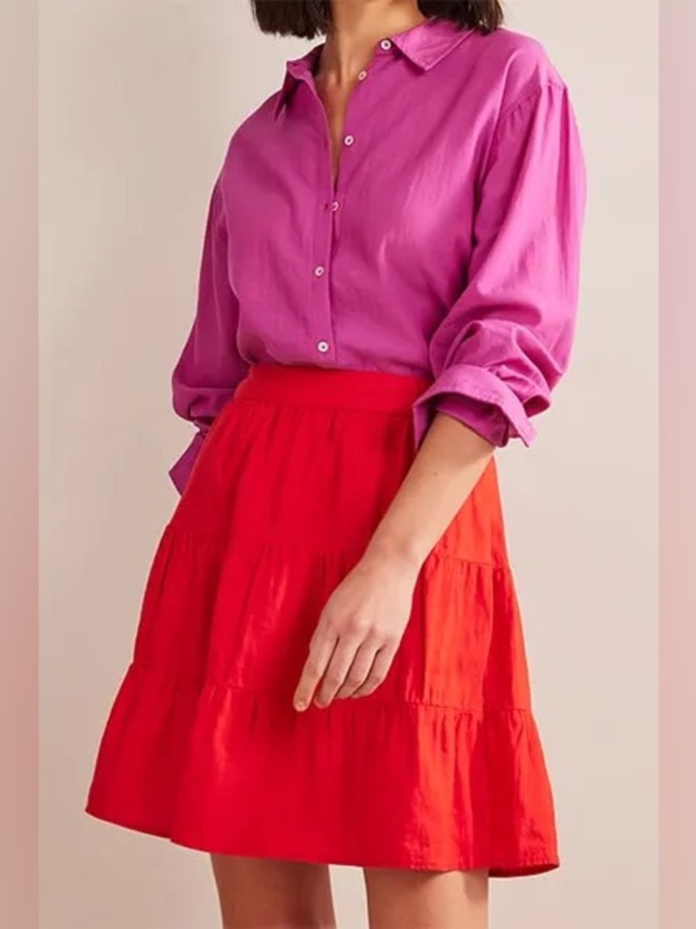 BODEN Pull On Tiered Linen Mini Skirt Vermillion Red Sz US 10